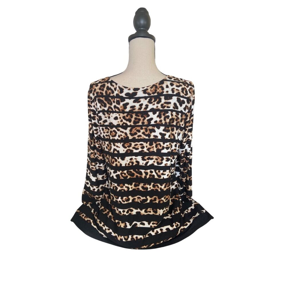 Ruby Rd Womens Medium Tunic Top Leopard Stripe Studed Neckline Rayon Mob Wife